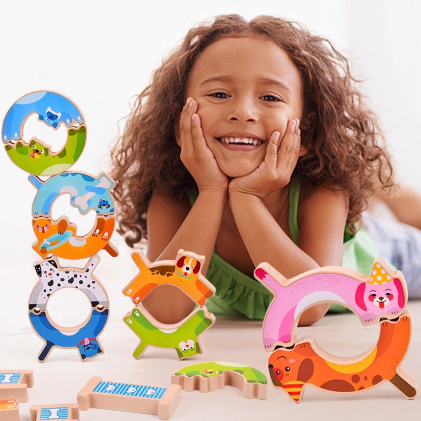 Puppy stacking high building blocks balancing toy